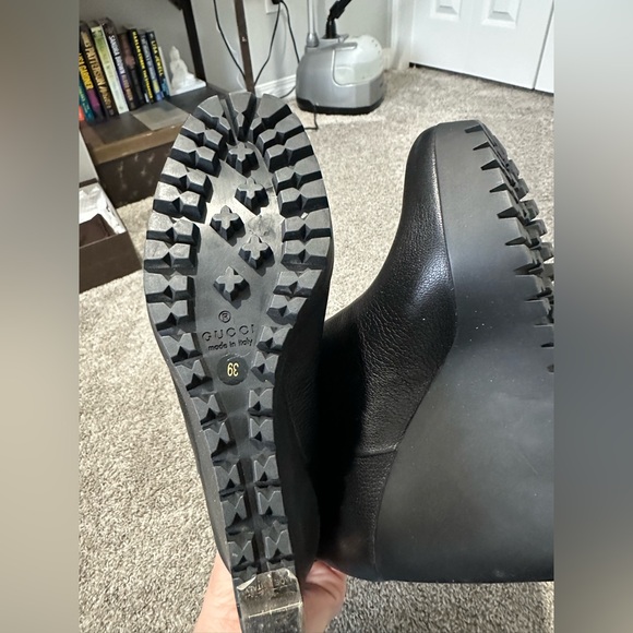 Gucci Black Leather Wedge Knee-High Boots - Picture 5 of 12